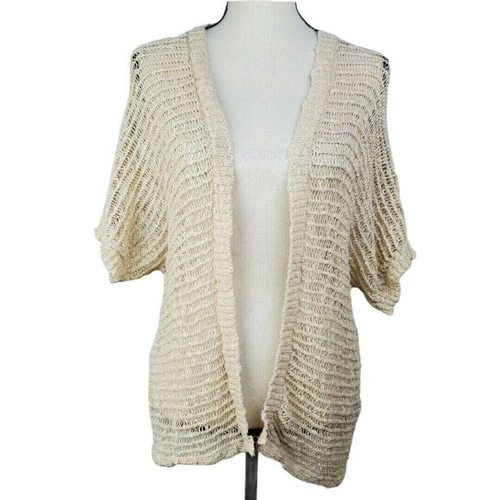 Sweet Journey Boho Cardigan Sweater Womens S Cream Blue Geometric Short Slv - Picture 3 of 8